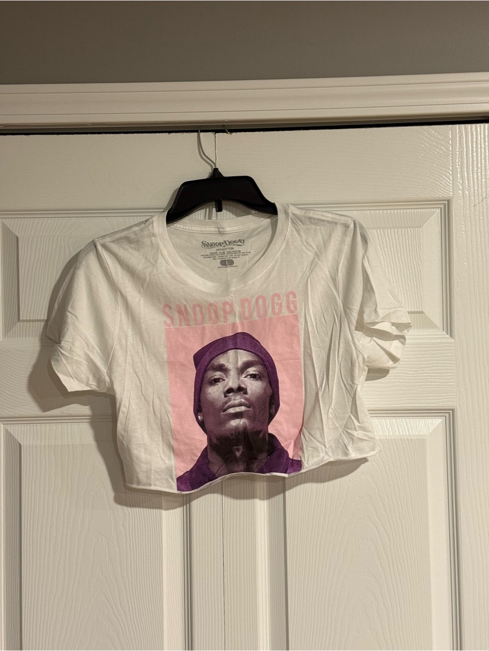 White Graphic Crop Top with Pink and Purple Portrait Print